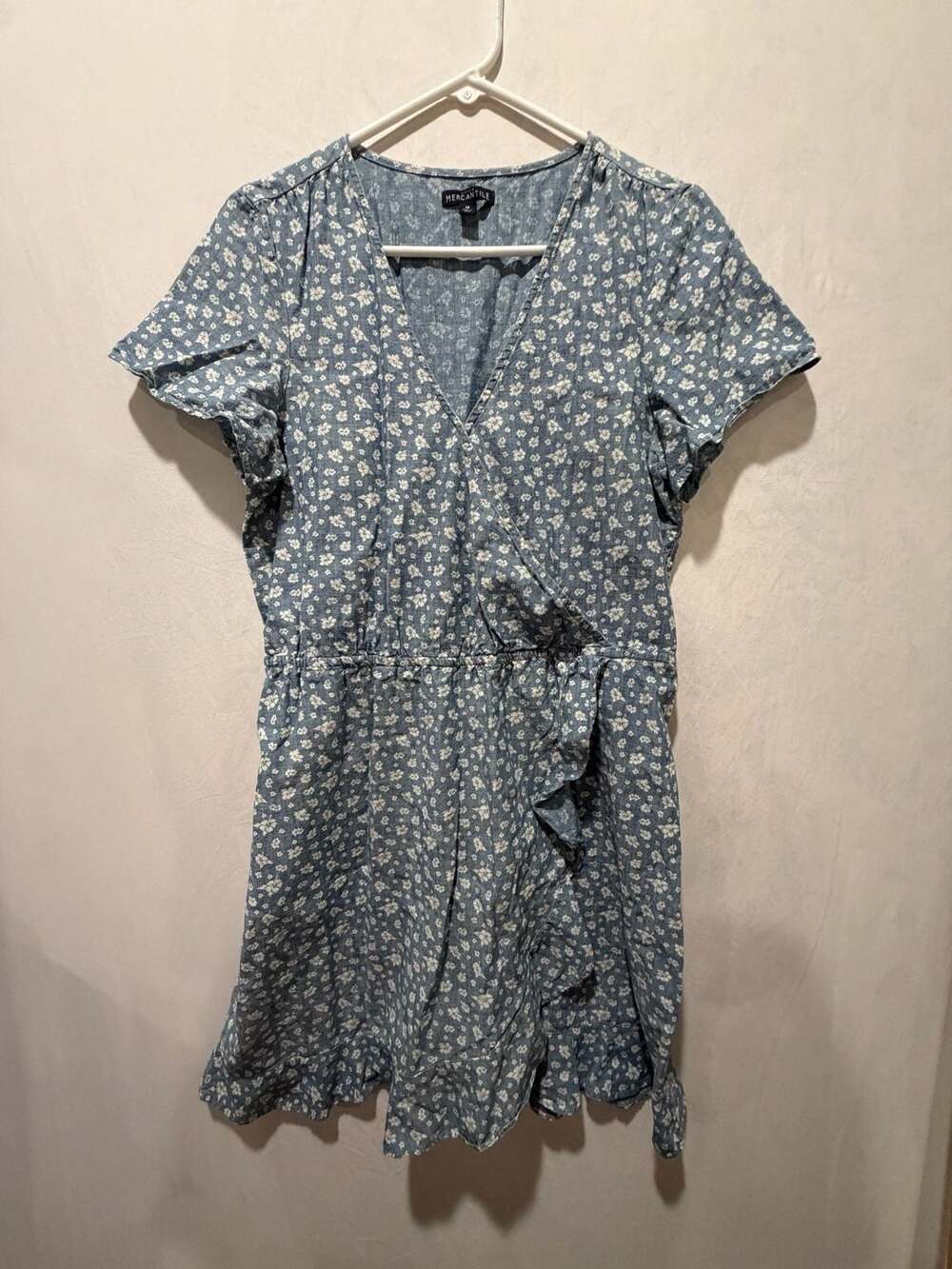 J. Crew Mercantile Floral Printed Chambray Faux Wrap Dress sz medium